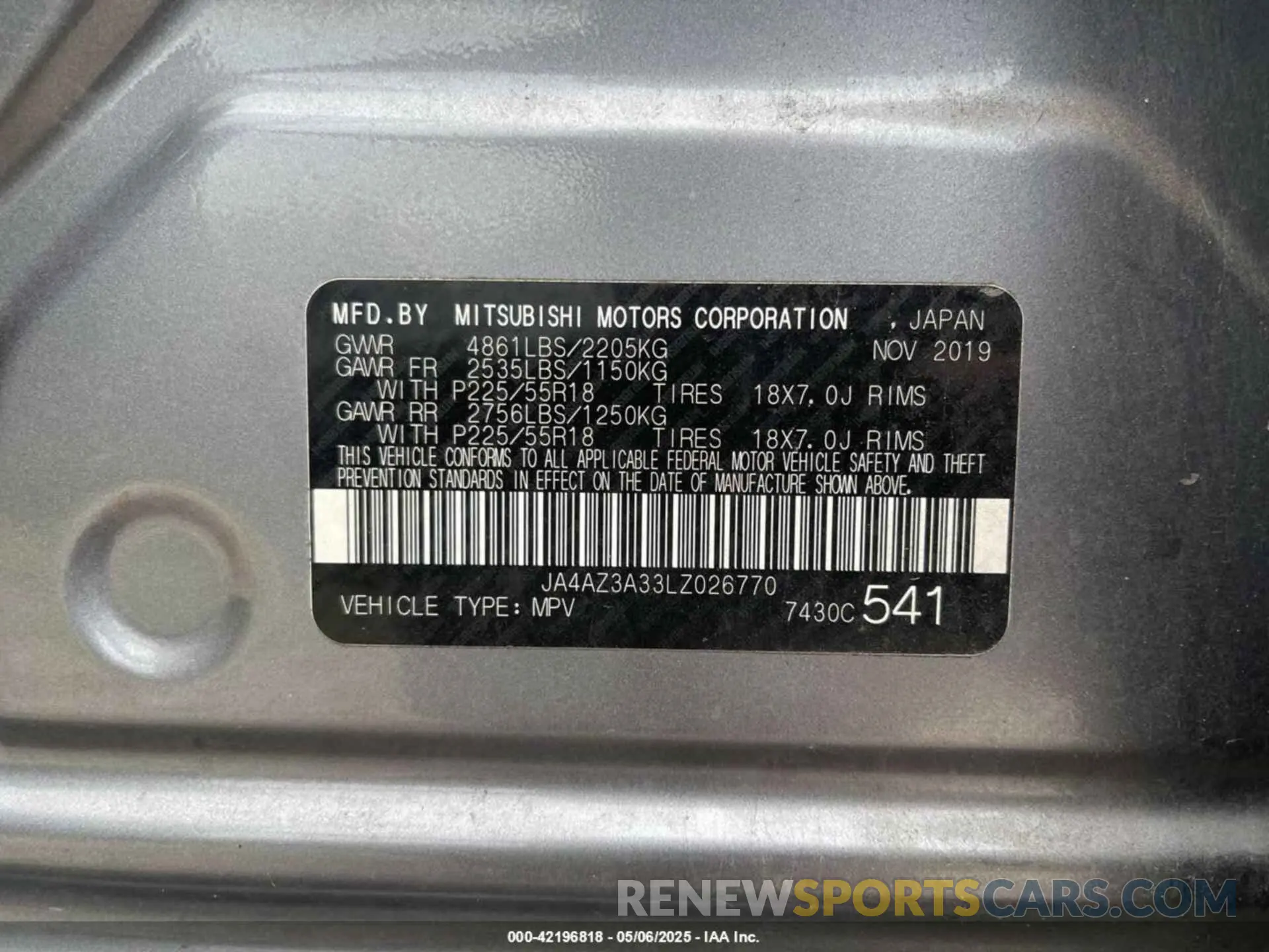 9 Фотография поврежденного автомобиля JA4AZ3A33LZ026770 MITSUBISHI OUTLANDER 2020