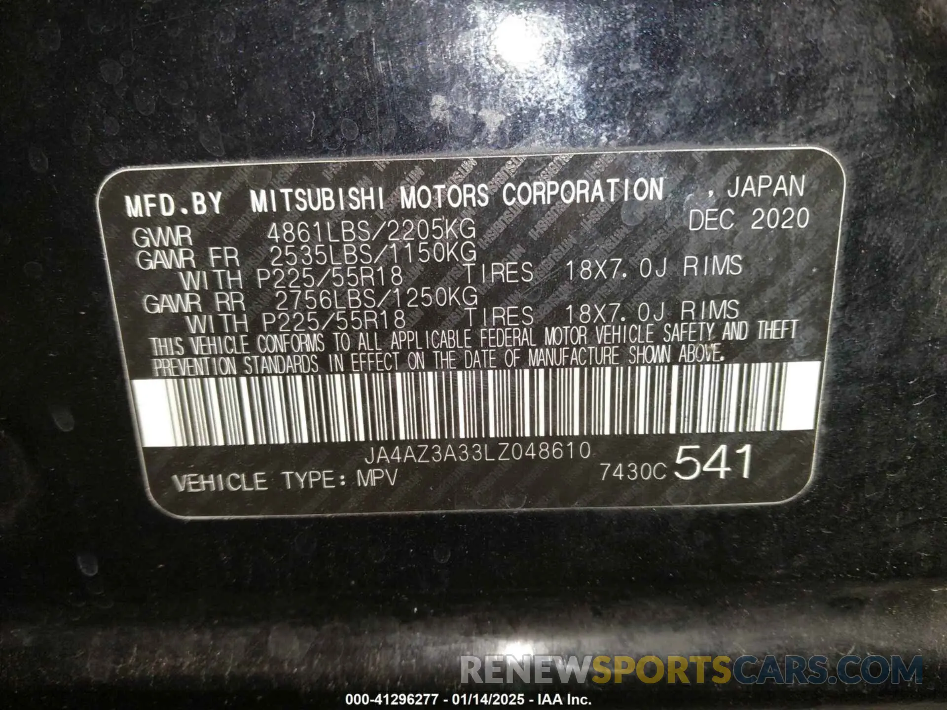 9 Photograph of a damaged car JA4AZ3A33LZ048610 MITSUBISHI OUTLANDER 2020