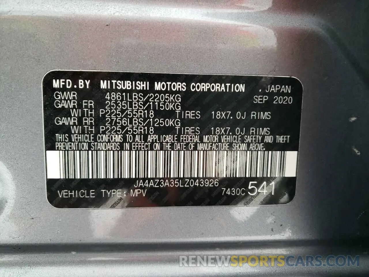 13 Фотография поврежденного автомобиля JA4AZ3A35LZ043926 MITSUBISHI OUTLANDER 2020