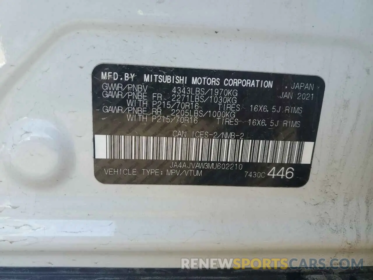 14 Фотография поврежденного автомобиля JA4AJVAW3MU602210 MITSUBISHI OUTLANDER 2021
