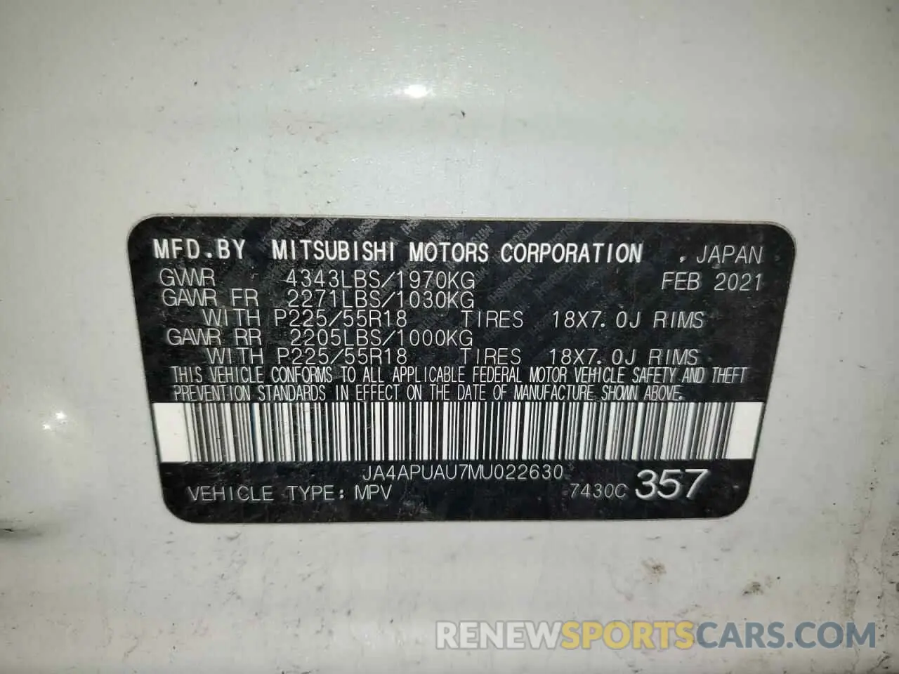 13 Фотография поврежденного автомобиля JA4APUAU7MU022630 MITSUBISHI OUTLANDER 2021