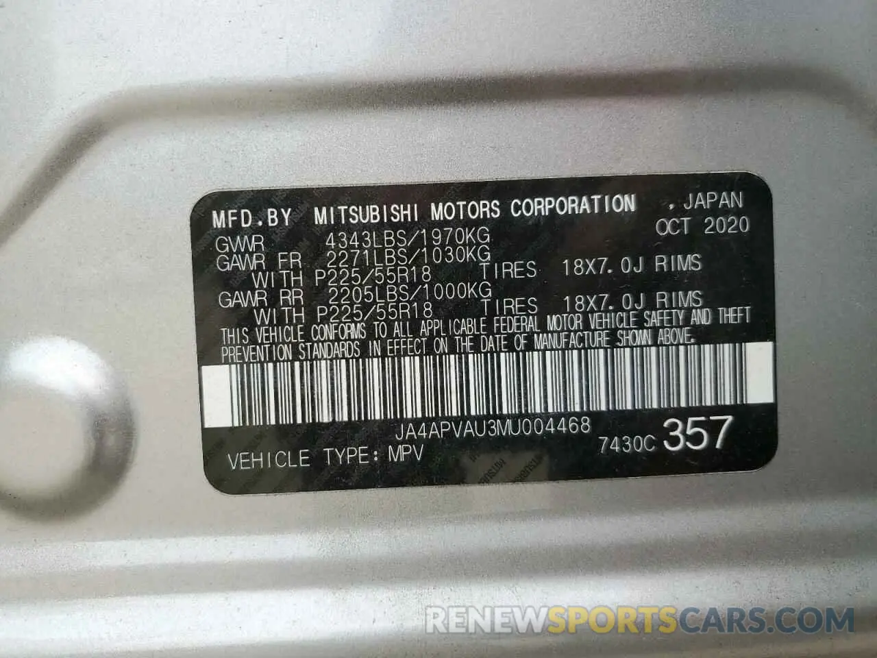 13 Фотография поврежденного автомобиля JA4APVAU3MU004468 MITSUBISHI OUTLANDER 2021