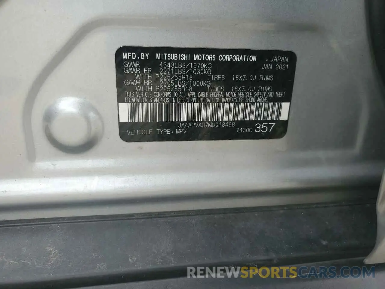 13 Photograph of a damaged car JA4APVAU7MU018468 MITSUBISHI OUTLANDER 2021