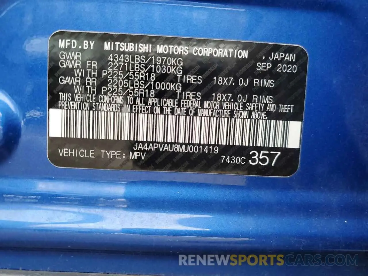13 Фотография поврежденного автомобиля JA4APVAU8MU001419 MITSUBISHI OUTLANDER 2021