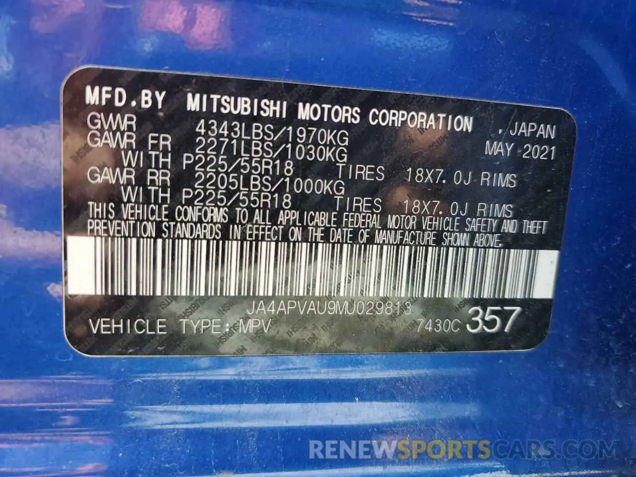 14 Photograph of a damaged car JA4APVAU9MU029813 MITSUBISHI OUTLANDER 2021