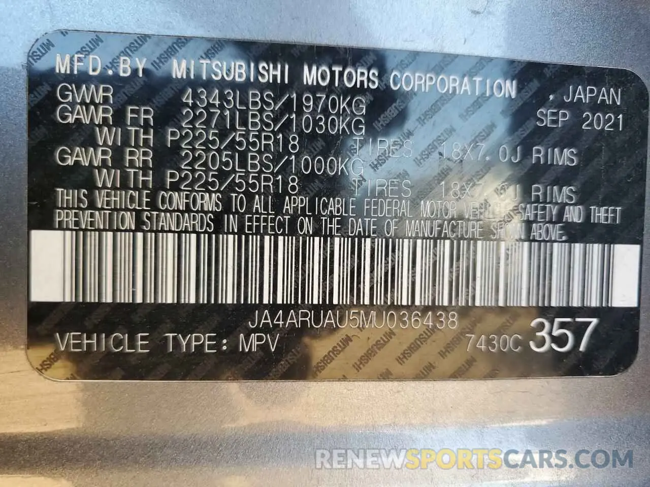 13 Фотография поврежденного автомобиля JA4ARUAU5MU036438 MITSUBISHI OUTLANDER 2021