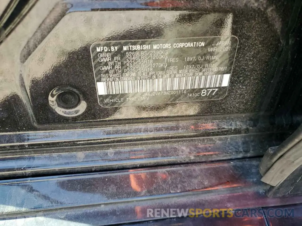 12 Photograph of a damaged car JA4J2VA73MZ001114 MITSUBISHI OUTLANDER 2021
