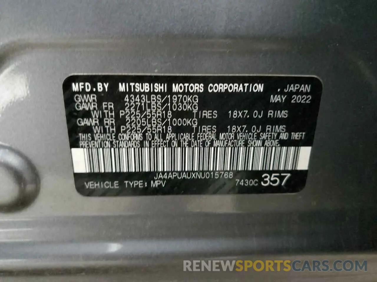 14 Photograph of a damaged car JA4APUAUXNU015768 MITSUBISHI OUTLANDER 2022