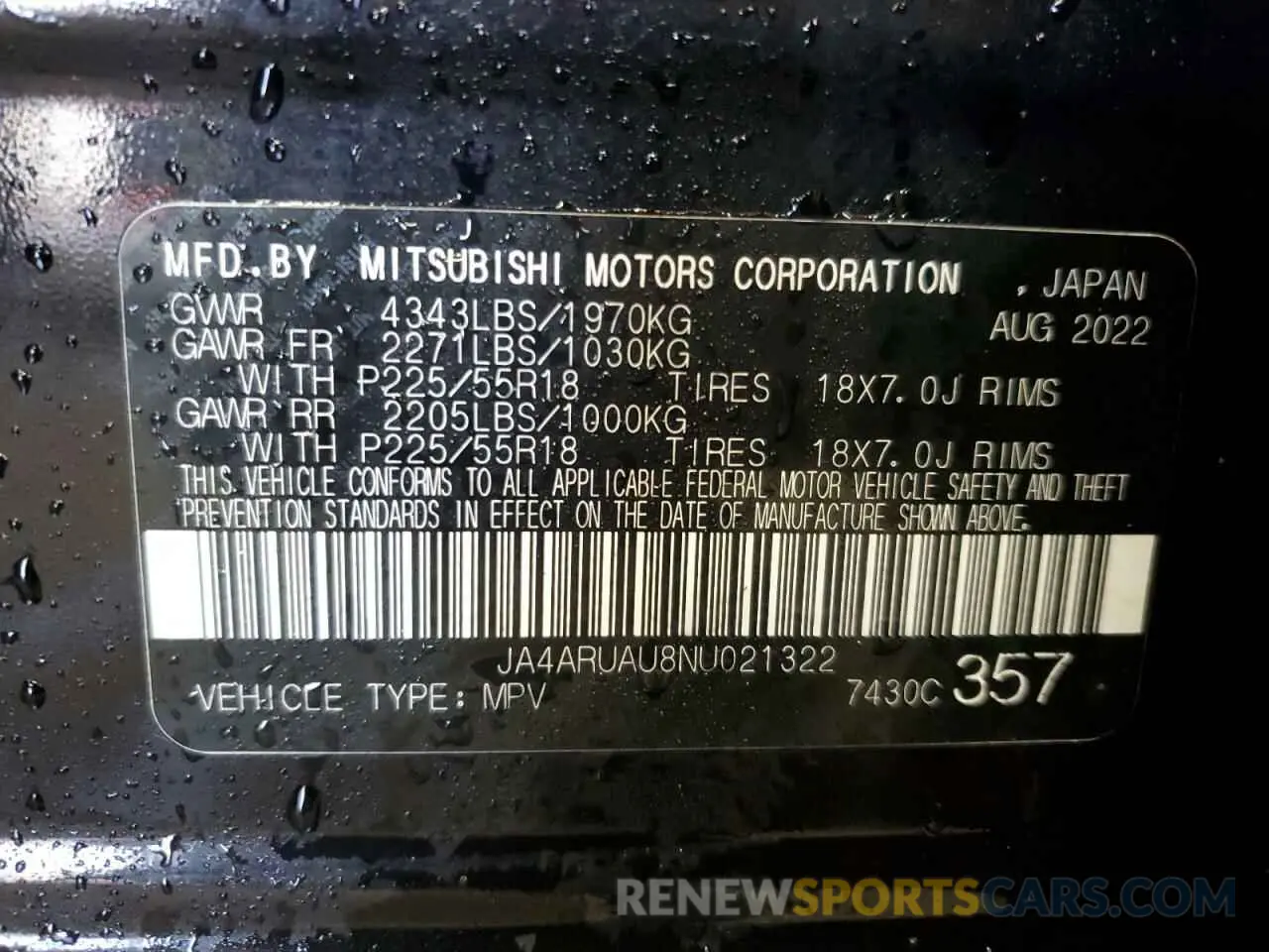 13 Фотография поврежденного автомобиля JA4ARUAU8NU021322 MITSUBISHI OUTLANDER 2022