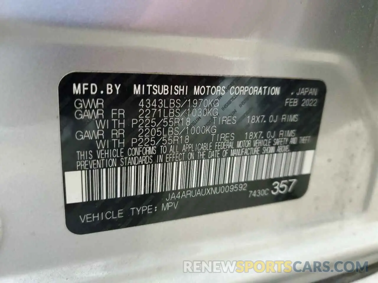 13 Фотография поврежденного автомобиля JA4ARUAUXNU009592 MITSUBISHI OUTLANDER 2022