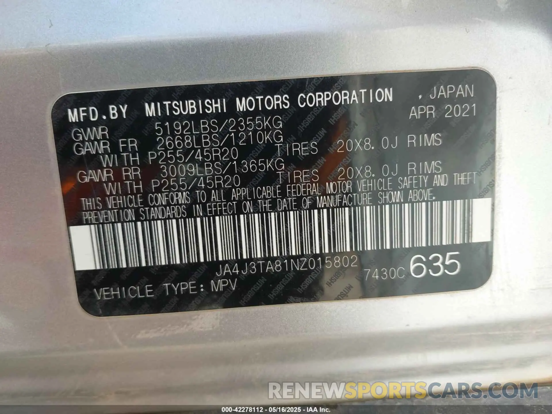 9 Фотография поврежденного автомобиля JA4J3TA81NZ015802 MITSUBISHI OUTLANDER 2022