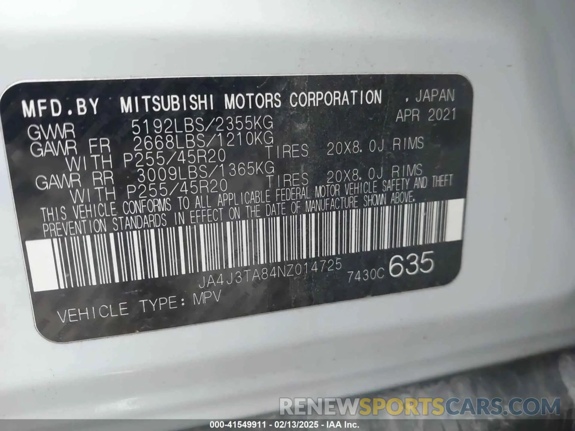 9 Photograph of a damaged car JA4J3TA84NZ014725 MITSUBISHI OUTLANDER 2022