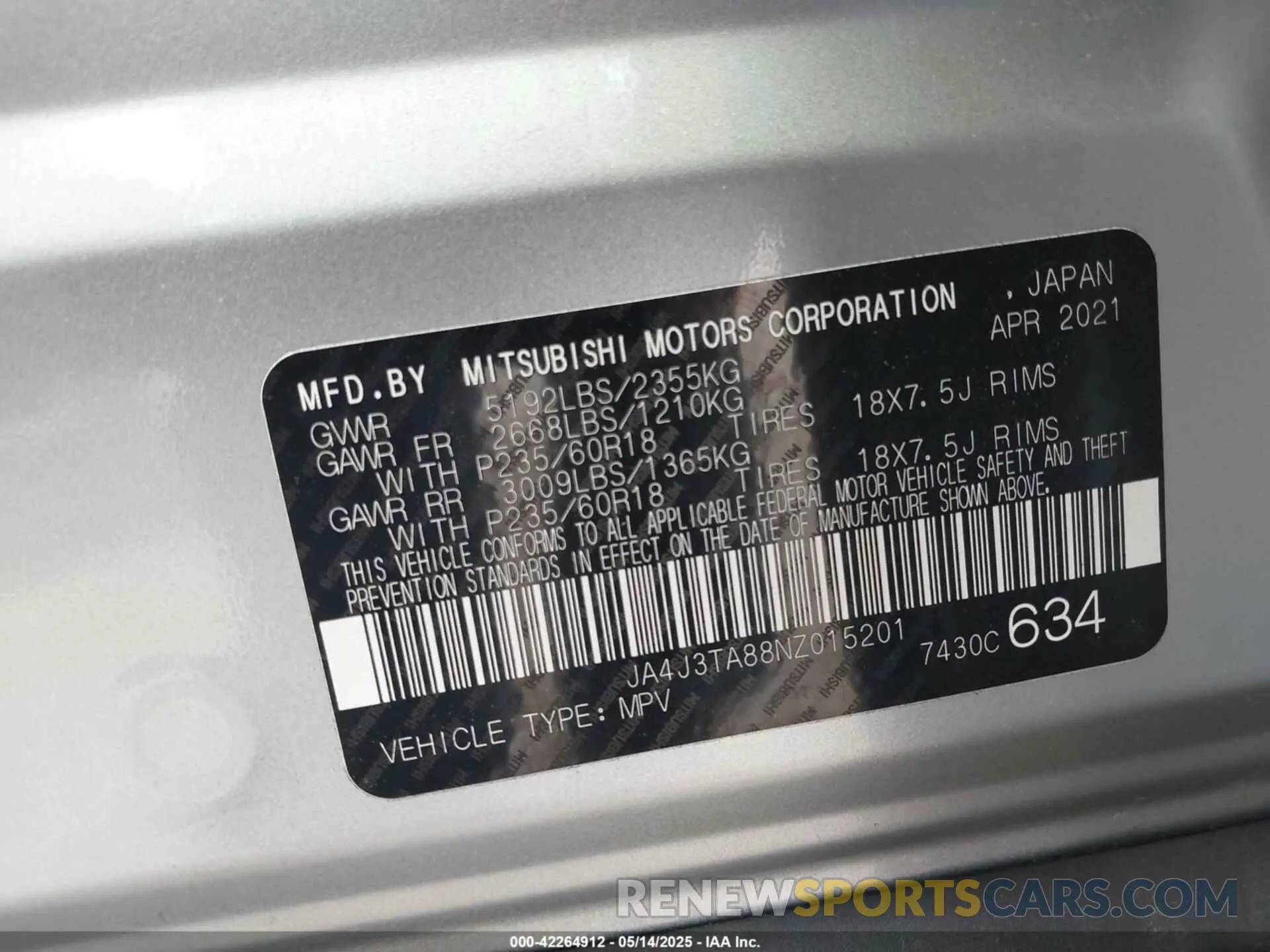9 Photograph of a damaged car JA4J3TA88NZ015201 MITSUBISHI OUTLANDER 2022