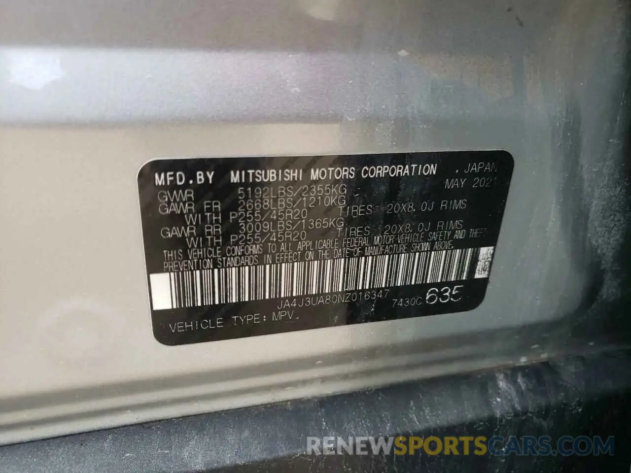 13 Фотография поврежденного автомобиля JA4J3UA80NZ016347 MITSUBISHI OUTLANDER 2022