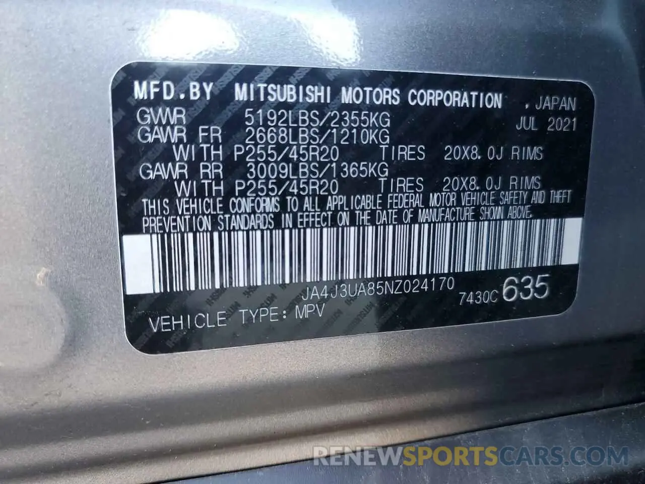 15 Photograph of a damaged car JA4J3UA85NZ024170 MITSUBISHI OUTLANDER 2022