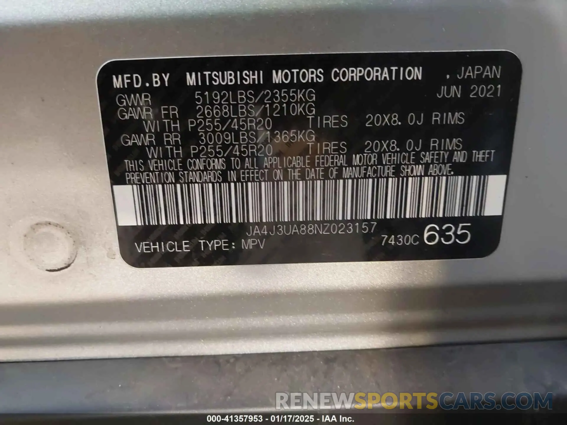 9 Фотография поврежденного автомобиля JA4J3UA88NZ023157 MITSUBISHI OUTLANDER 2022