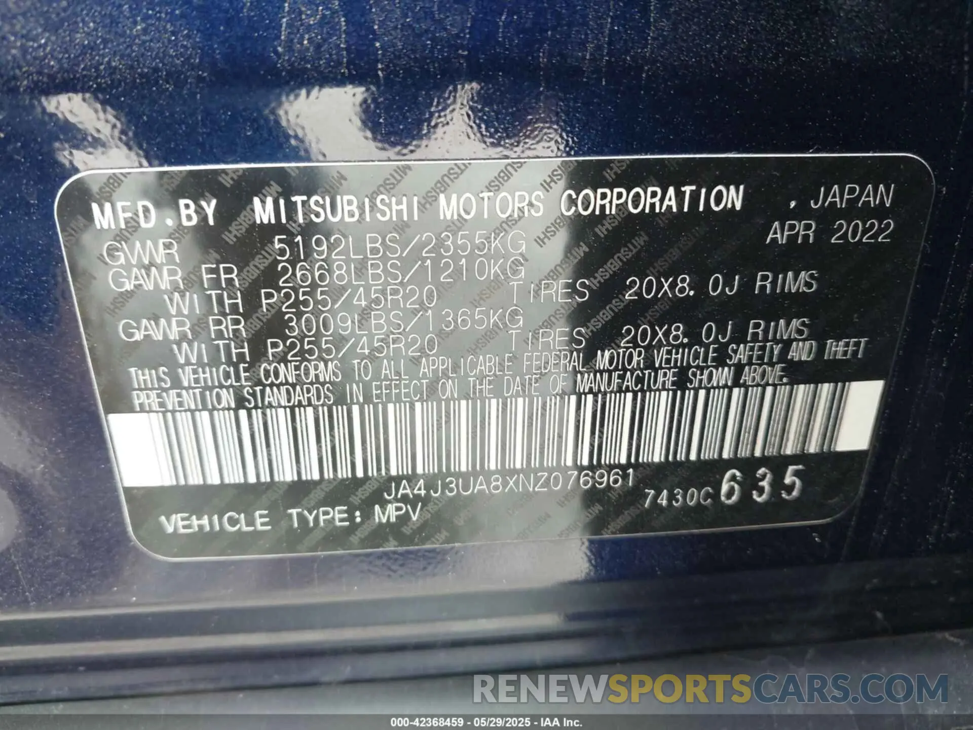 9 Photograph of a damaged car JA4J3UA8XNZ076961 MITSUBISHI OUTLANDER 2022