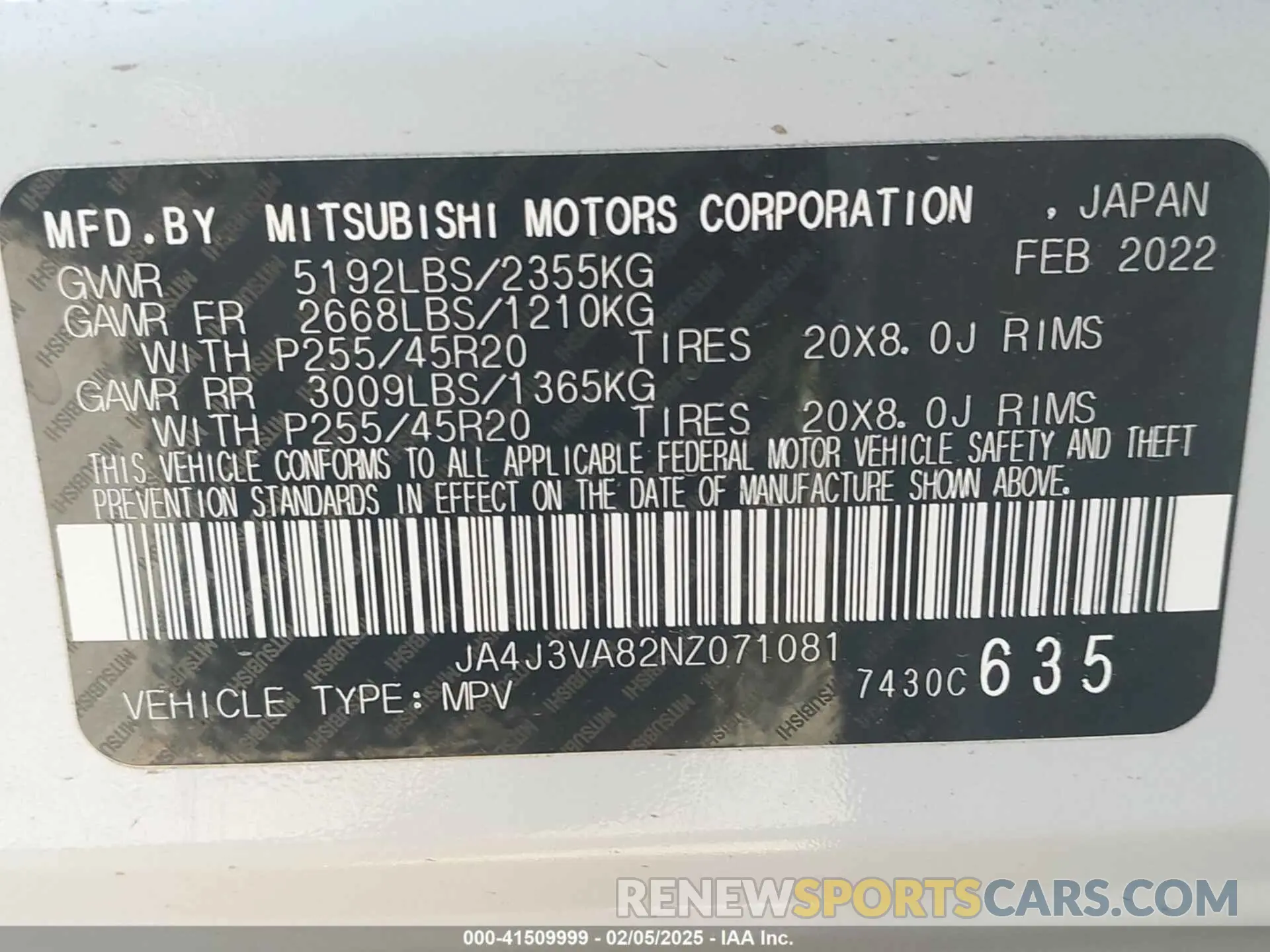 9 Photograph of a damaged car JA4J3VA82NZ071081 MITSUBISHI OUTLANDER 2022