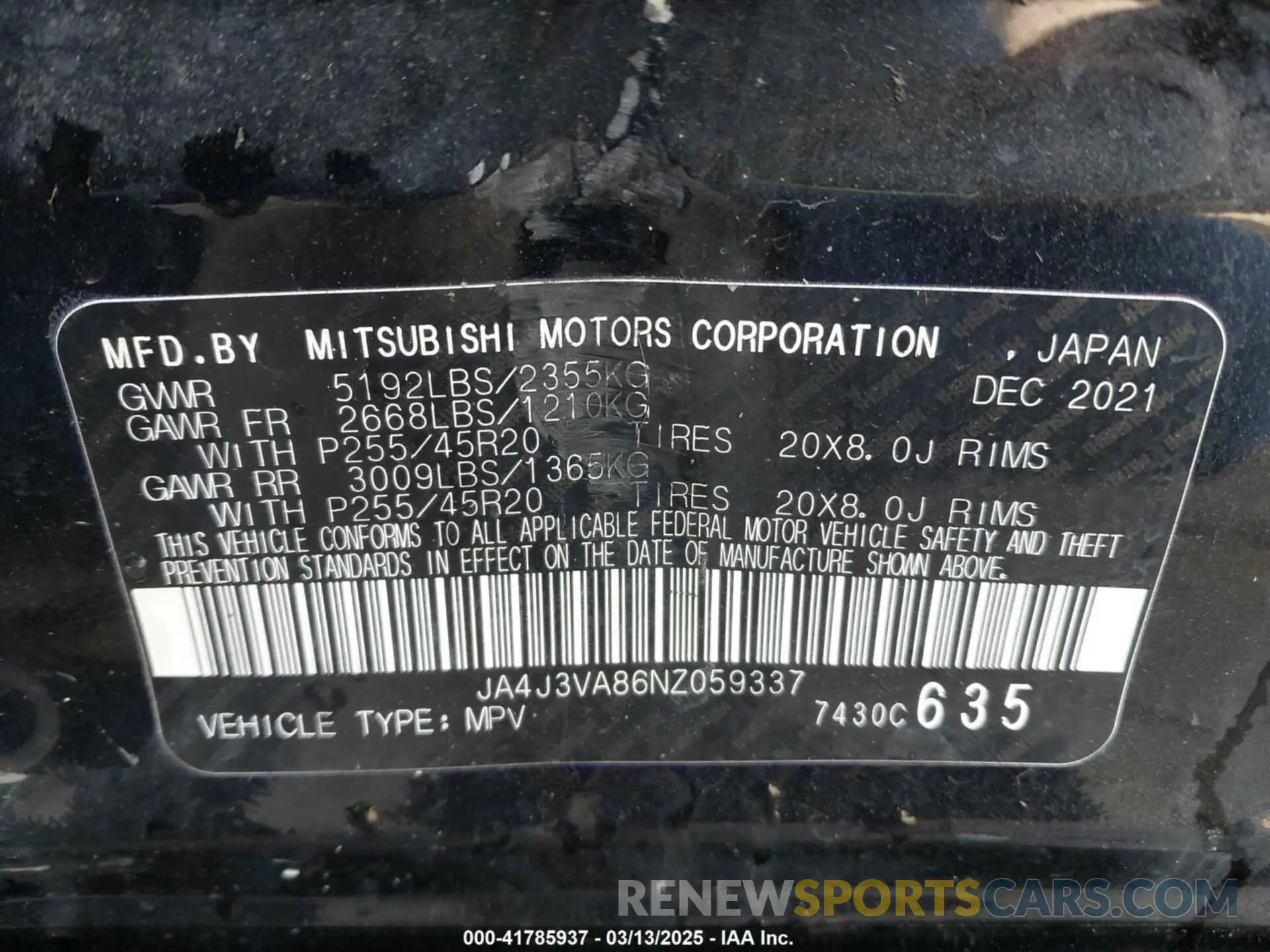 9 Photograph of a damaged car JA4J3VA86NZ059337 MITSUBISHI OUTLANDER 2022