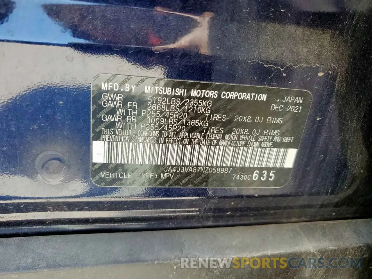 13 Фотография поврежденного автомобиля JA4J3VA87NZ058987 MITSUBISHI OUTLANDER 2022