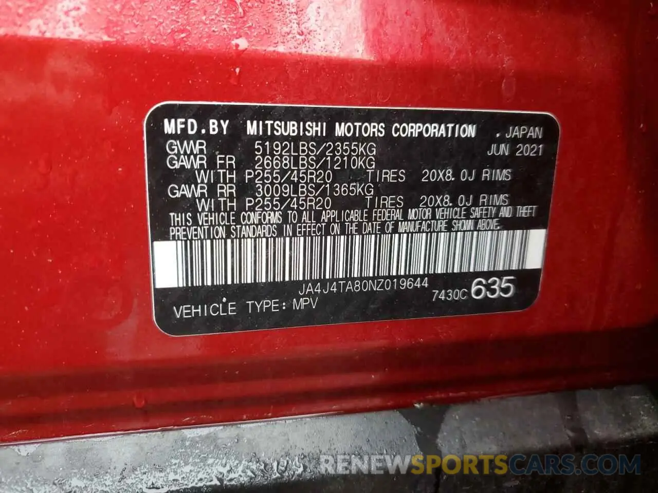 14 Фотография поврежденного автомобиля JA4J4TA80NZ019644 MITSUBISHI OUTLANDER 2022