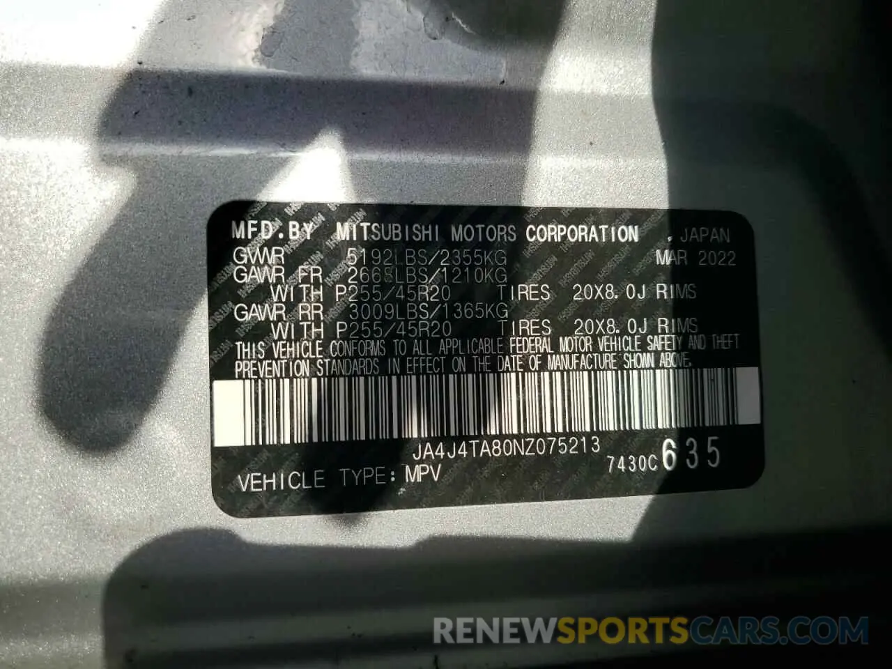 13 Фотография поврежденного автомобиля JA4J4TA80NZ075213 MITSUBISHI OUTLANDER 2022
