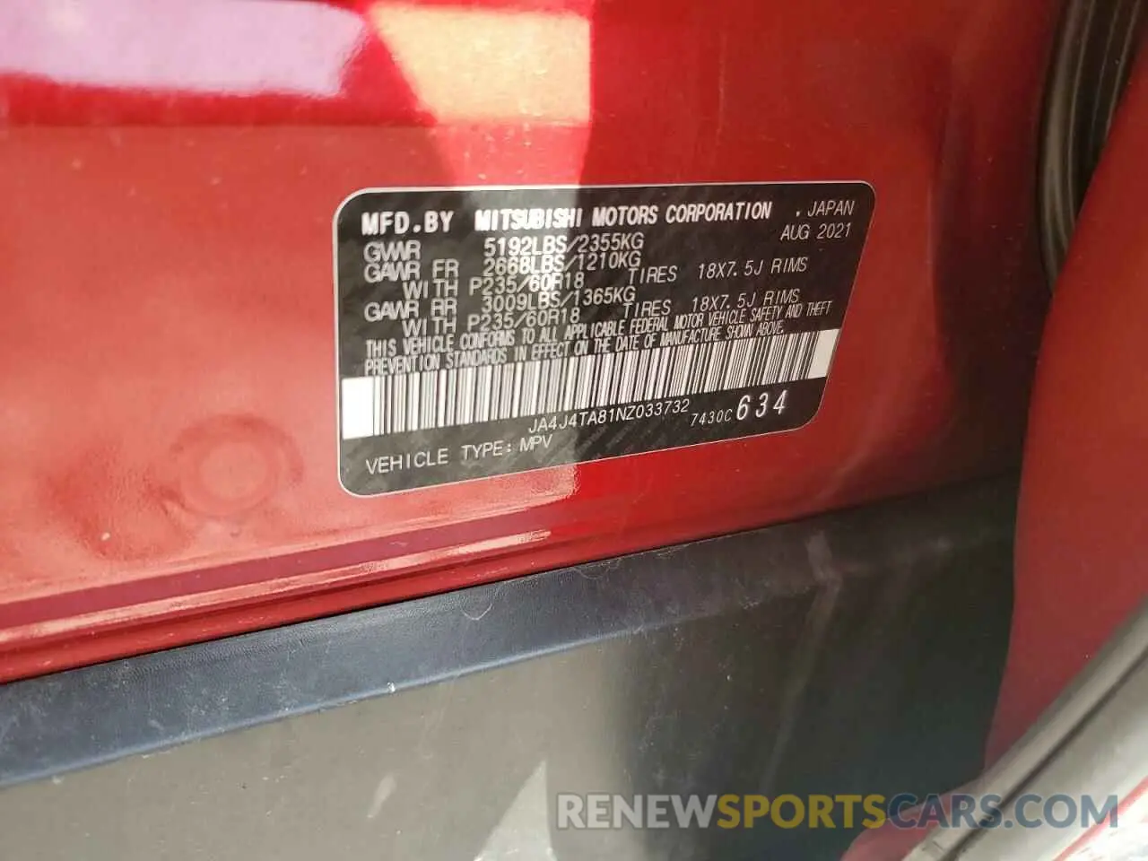 13 Photograph of a damaged car JA4J4TA81NZ033732 MITSUBISHI OUTLANDER 2022
