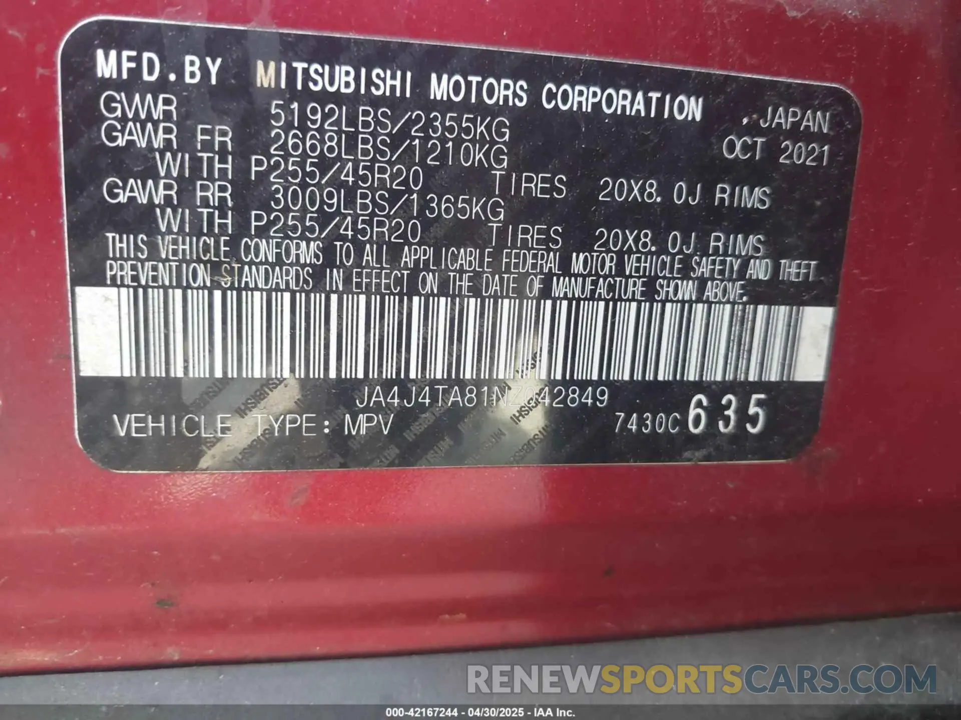 9 Фотография поврежденного автомобиля JA4J4TA81NZ042849 MITSUBISHI OUTLANDER 2022