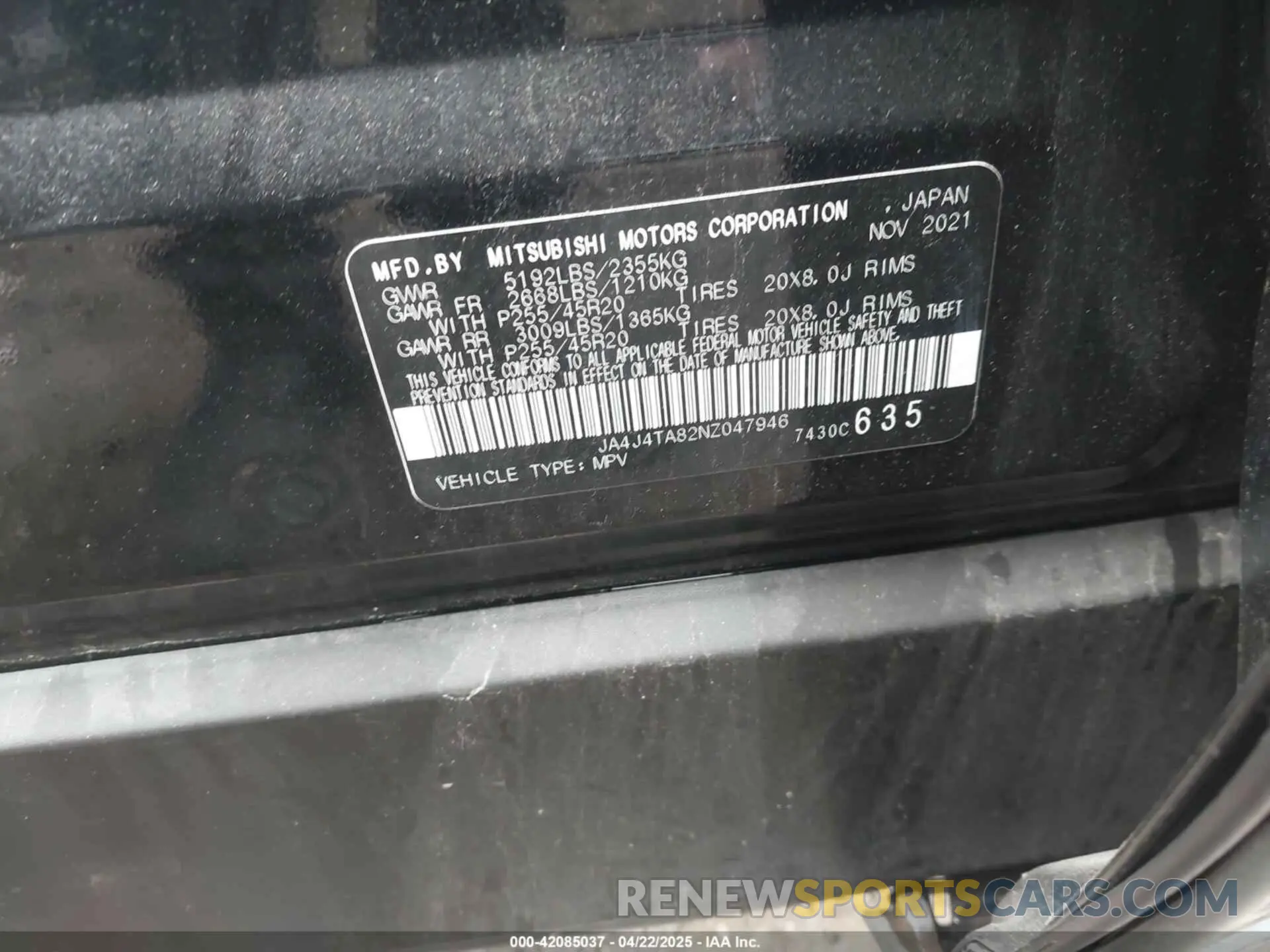 9 Фотография поврежденного автомобиля JA4J4TA82NZ047946 MITSUBISHI OUTLANDER 2022