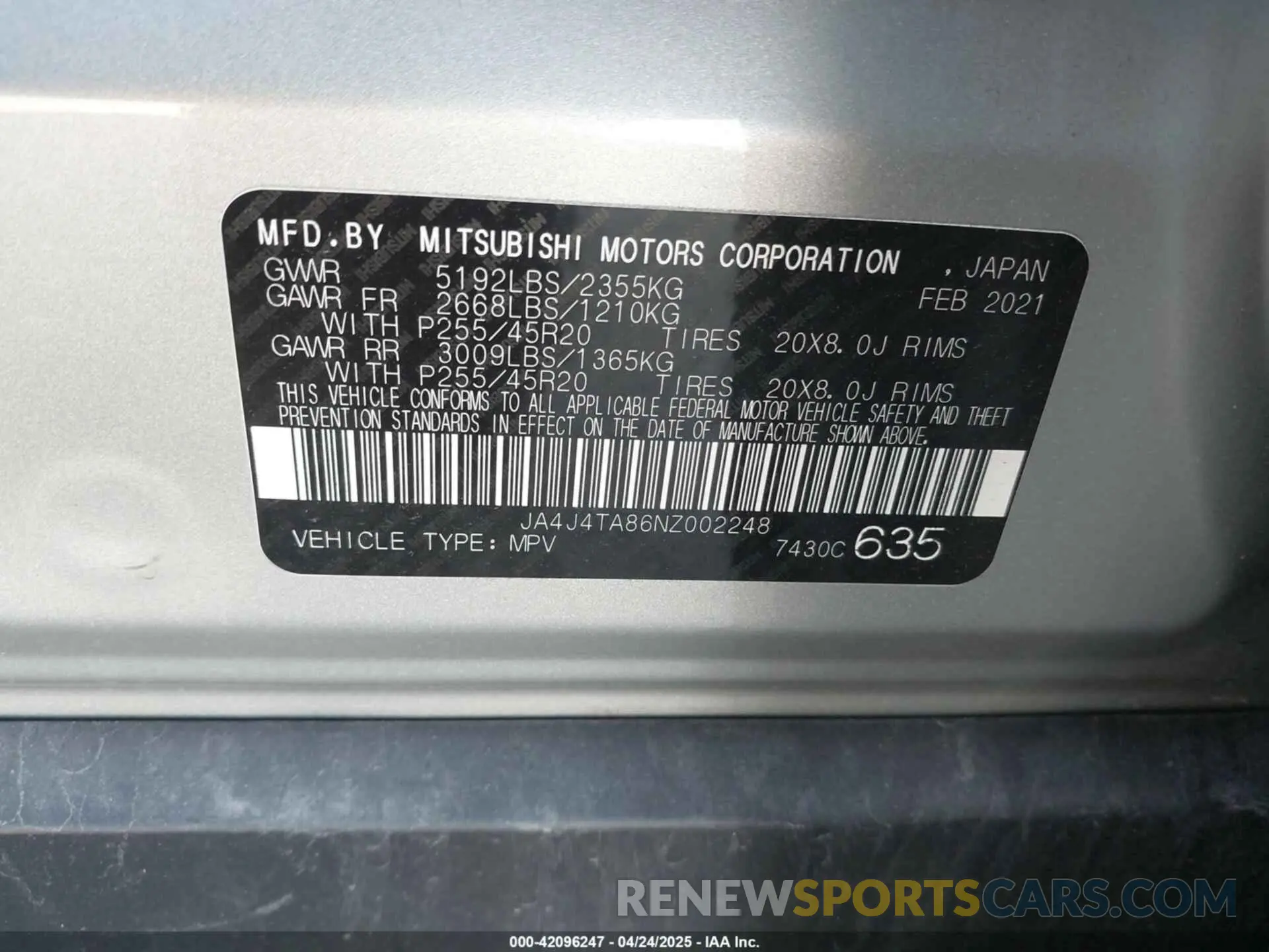 9 Photograph of a damaged car JA4J4TA86NZ002248 MITSUBISHI OUTLANDER 2022