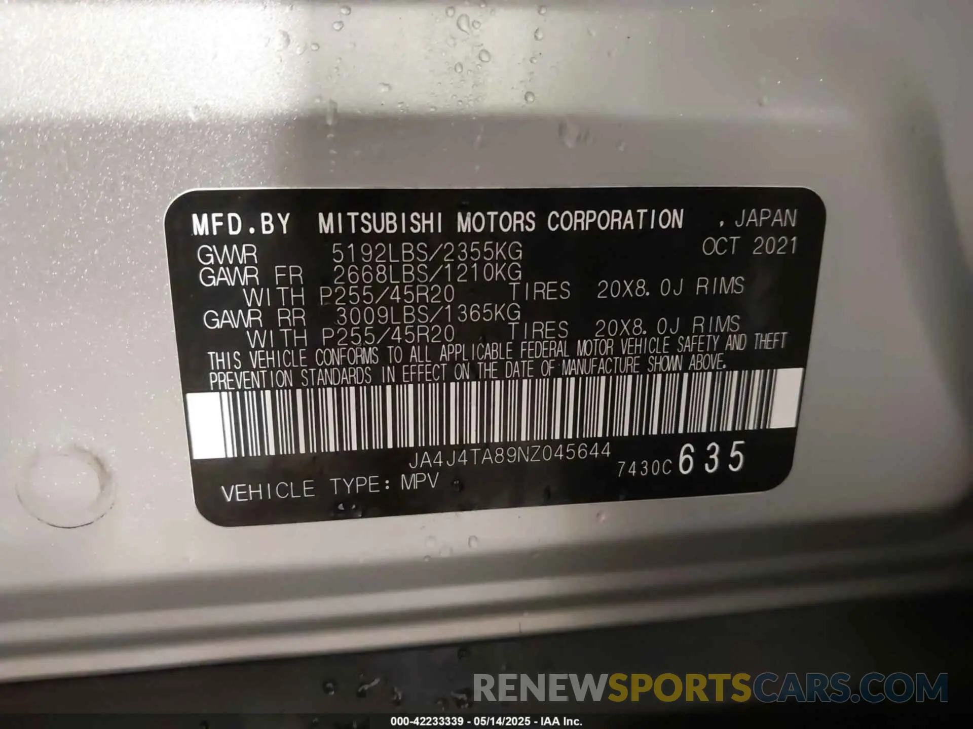 9 Фотография поврежденного автомобиля JA4J4TA89NZ045644 MITSUBISHI OUTLANDER 2022