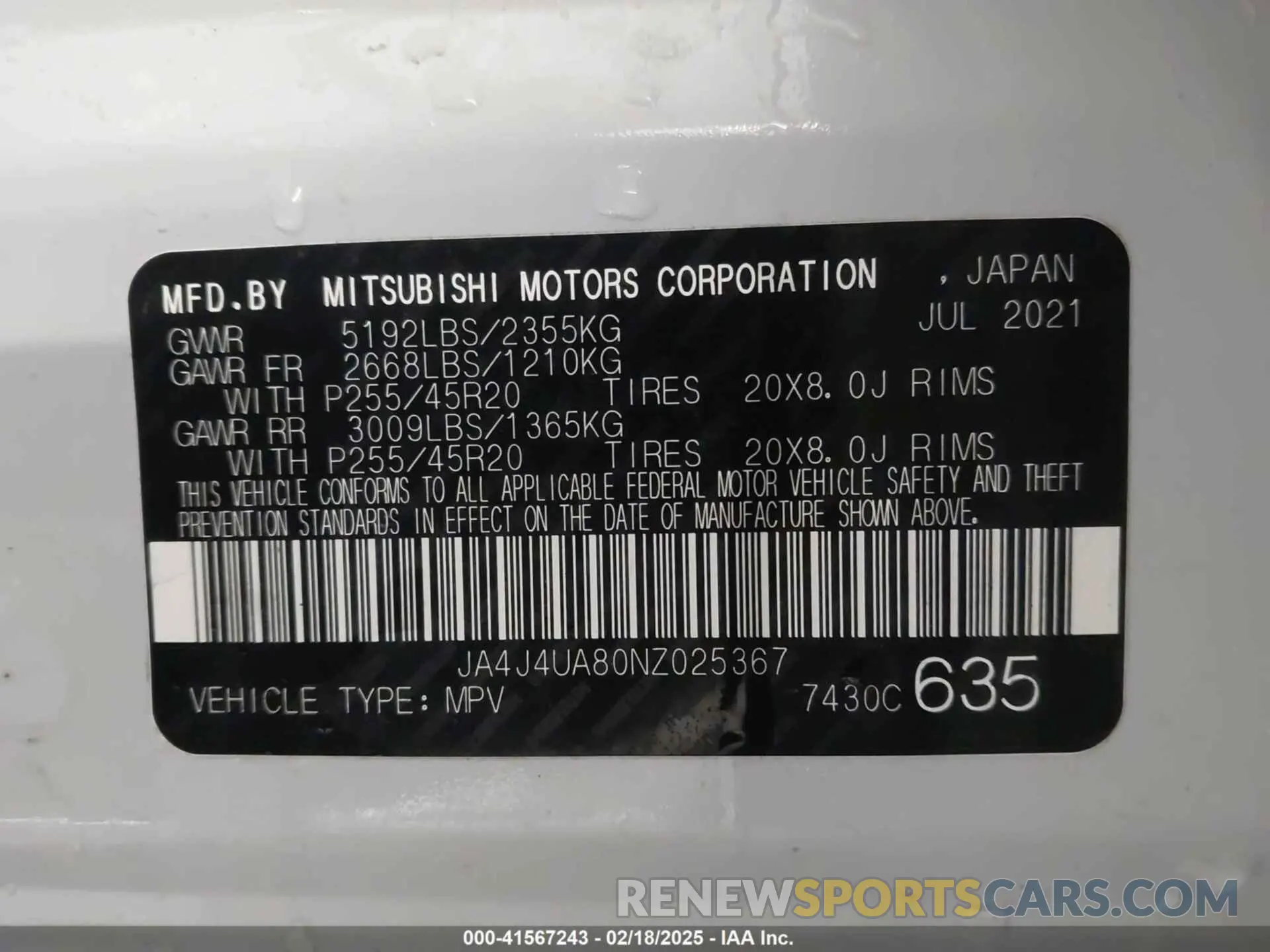 9 Photograph of a damaged car JA4J4UA80NZ025367 MITSUBISHI OUTLANDER 2022