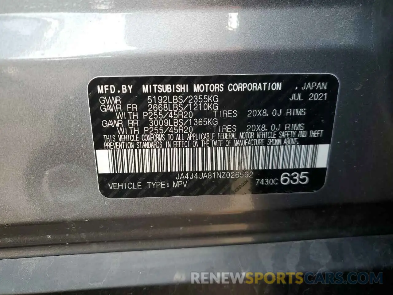 12 Photograph of a damaged car JA4J4UA81NZ026592 MITSUBISHI OUTLANDER 2022