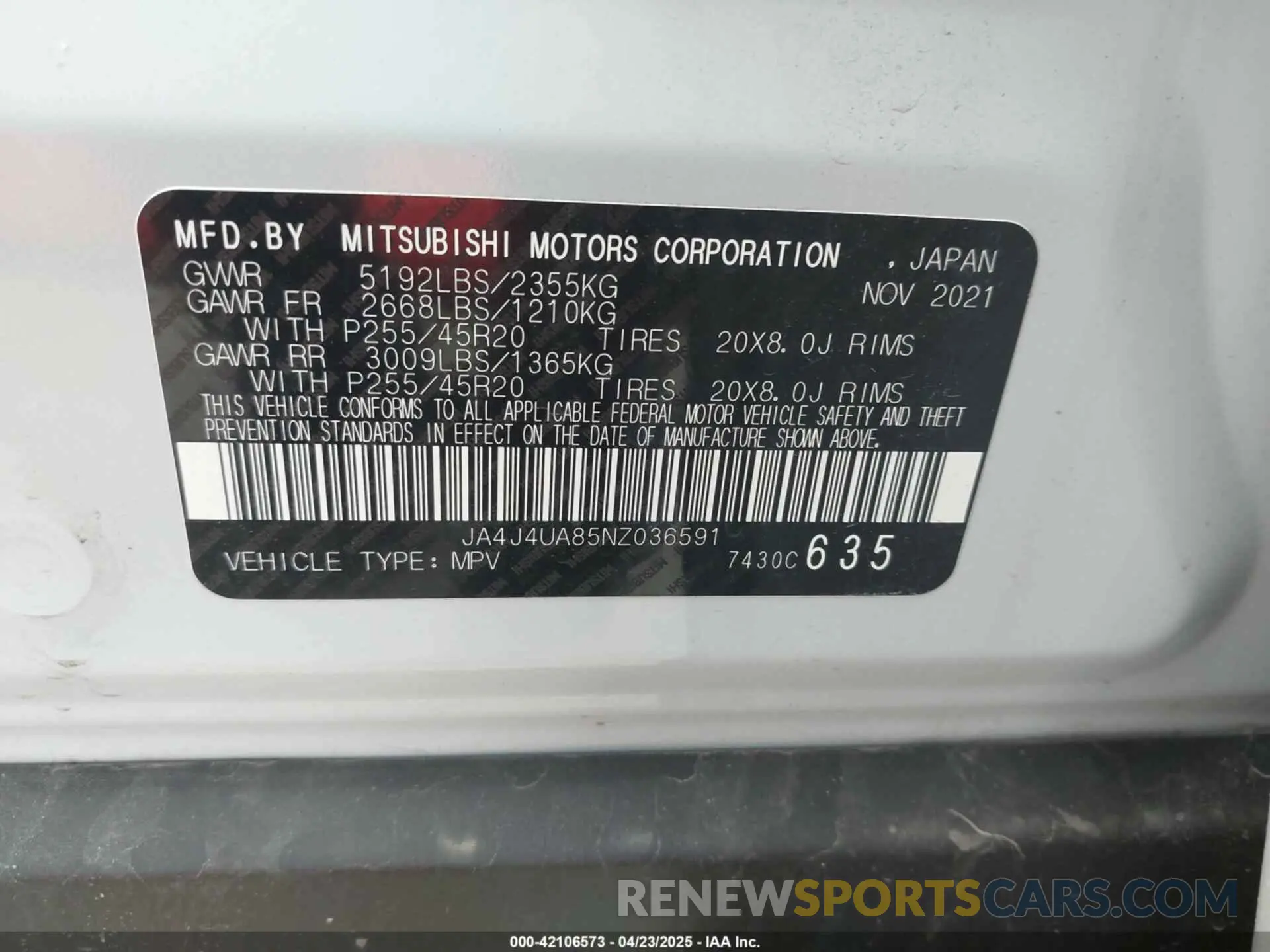 9 Photograph of a damaged car JA4J4UA85NZ036591 MITSUBISHI OUTLANDER 2022