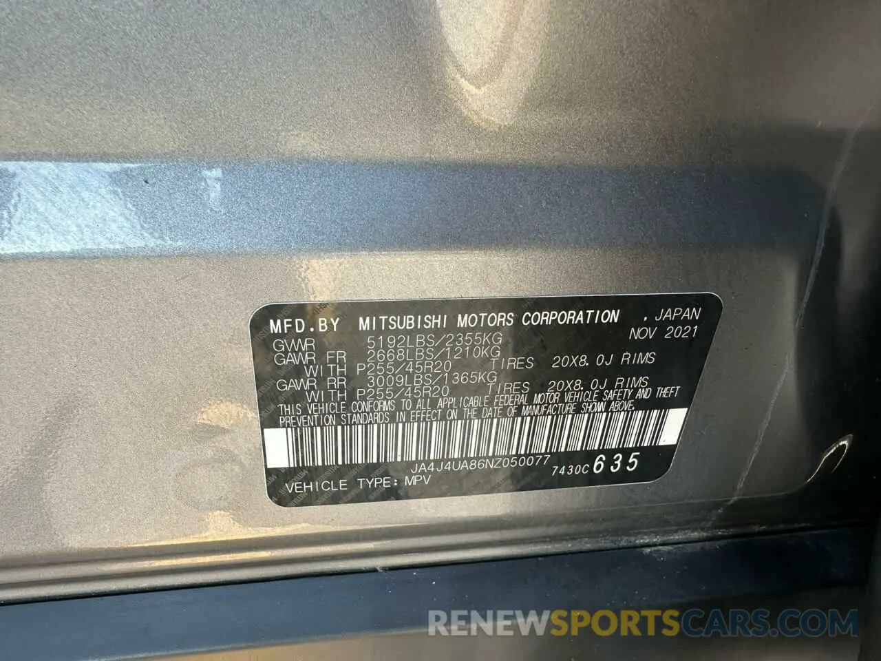 10 Photograph of a damaged car JA4J4UA86NZ050077 MITSUBISHI OUTLANDER 2022