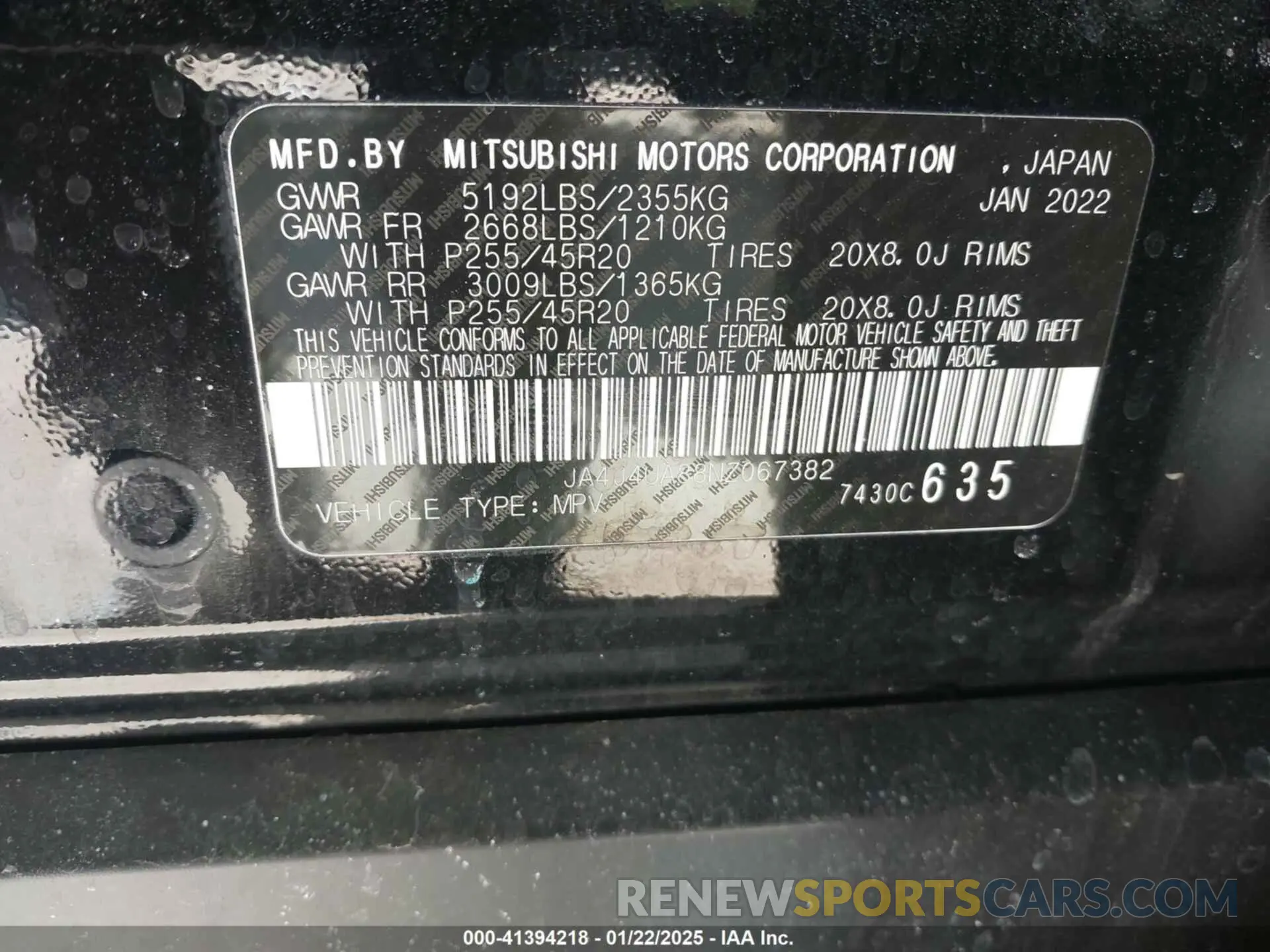 9 Photograph of a damaged car JA4J4UA88NZ067382 MITSUBISHI OUTLANDER 2022