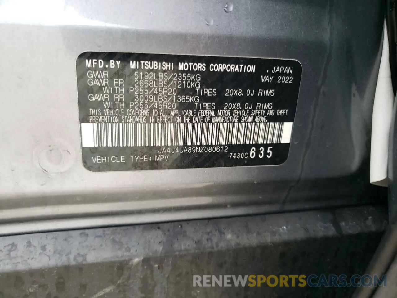 13 Photograph of a damaged car JA4J4UA89NZ080612 MITSUBISHI OUTLANDER 2022