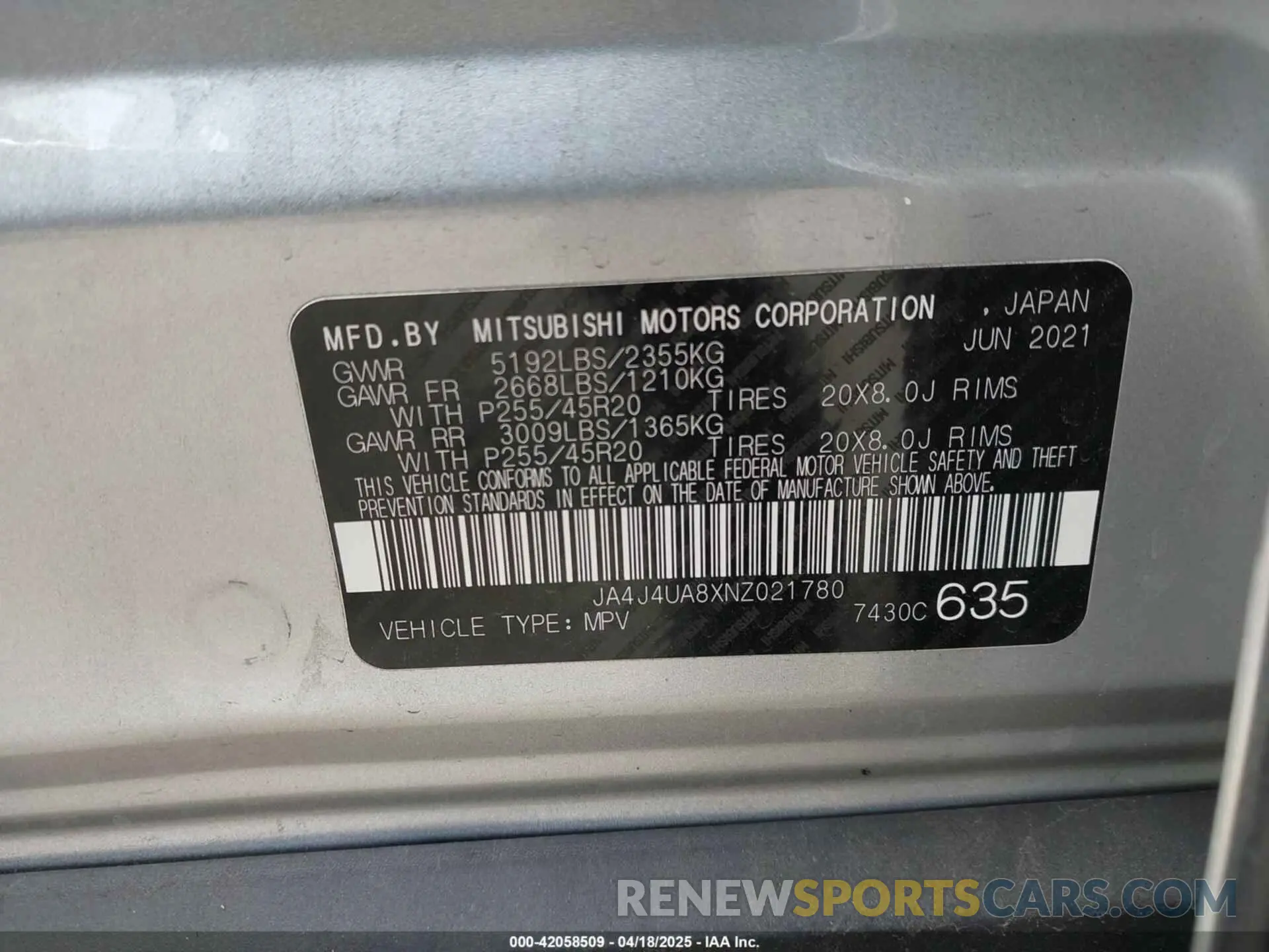 9 Фотография поврежденного автомобиля JA4J4UA8XNZ021780 MITSUBISHI OUTLANDER 2022