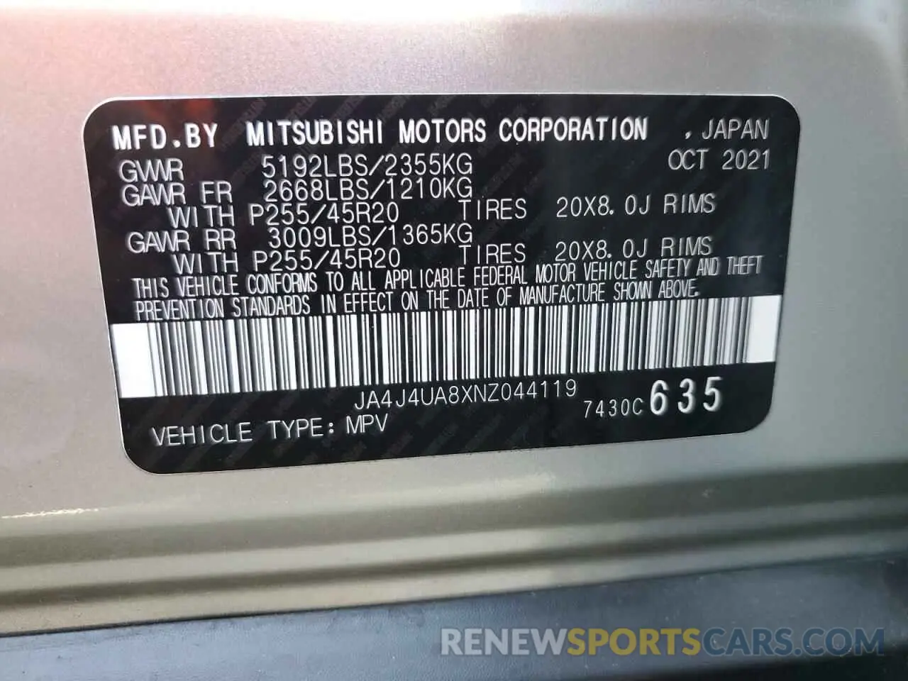 14 Фотография поврежденного автомобиля JA4J4UA8XNZ044119 MITSUBISHI OUTLANDER 2022