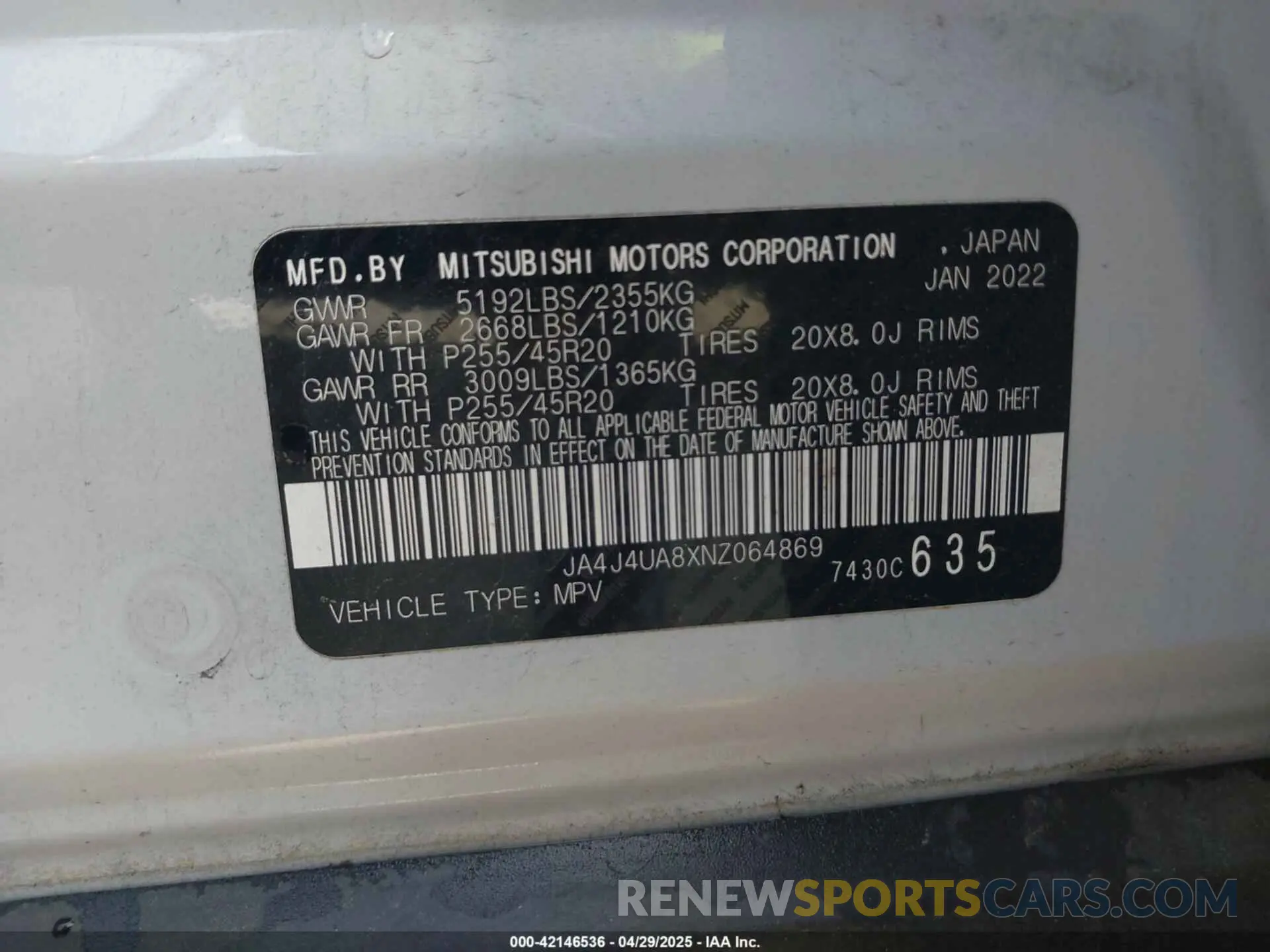 9 Фотография поврежденного автомобиля JA4J4UA8XNZ064869 MITSUBISHI OUTLANDER 2022