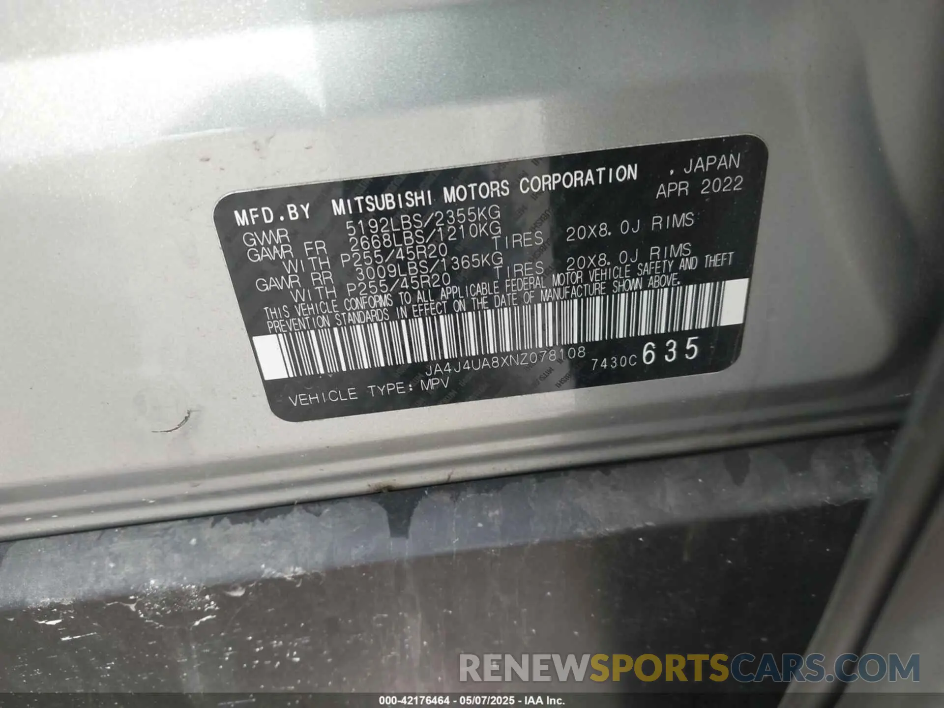 9 Фотография поврежденного автомобиля JA4J4UA8XNZ078108 MITSUBISHI OUTLANDER 2022