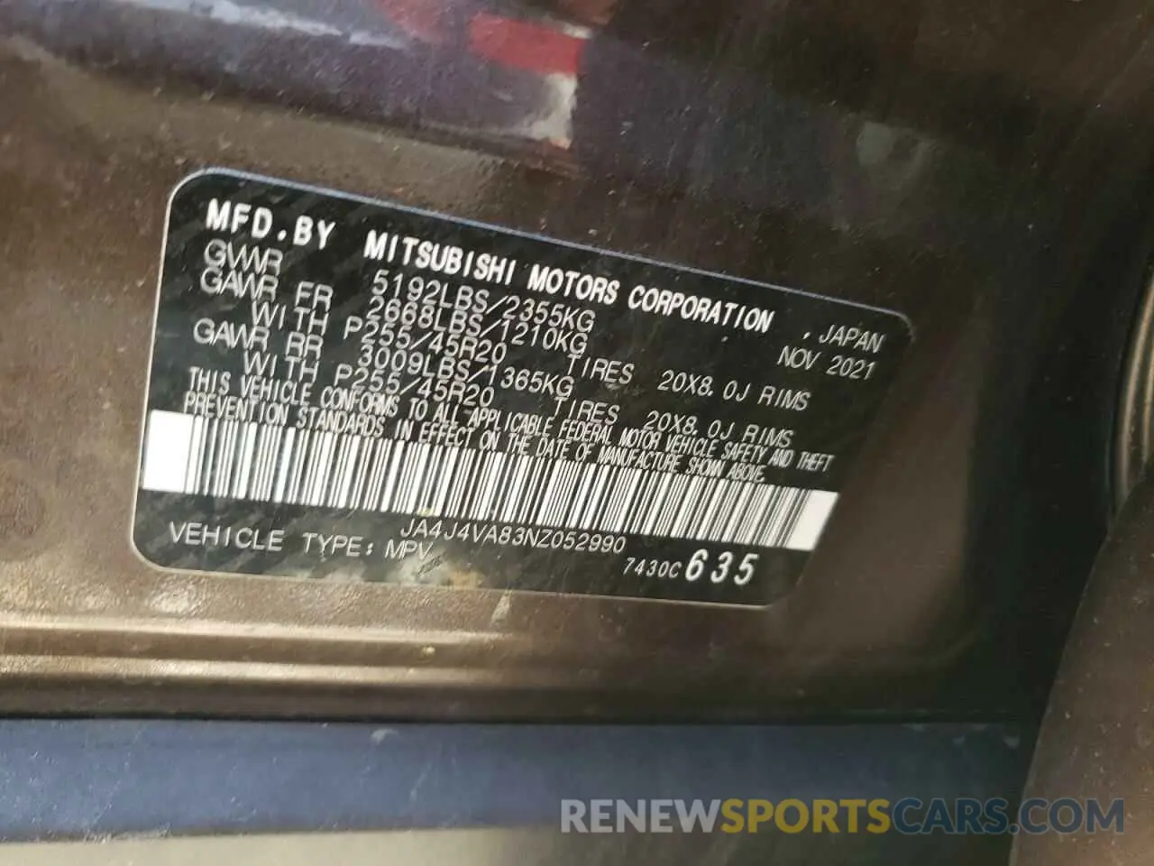 13 Photograph of a damaged car JA4J4VA83NZ052990 MITSUBISHI OUTLANDER 2022