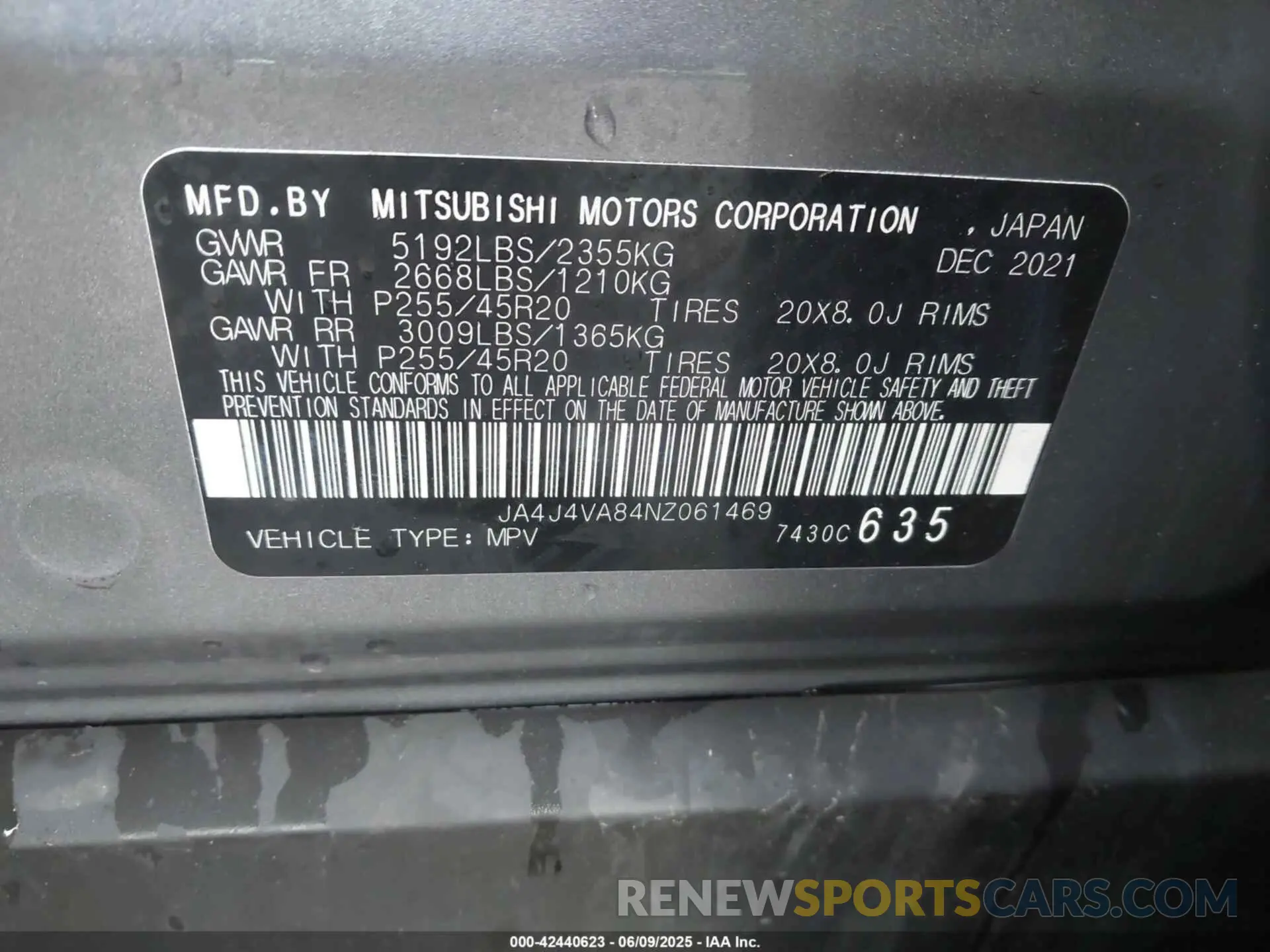 9 Photograph of a damaged car JA4J4VA84NZ061469 MITSUBISHI OUTLANDER 2022