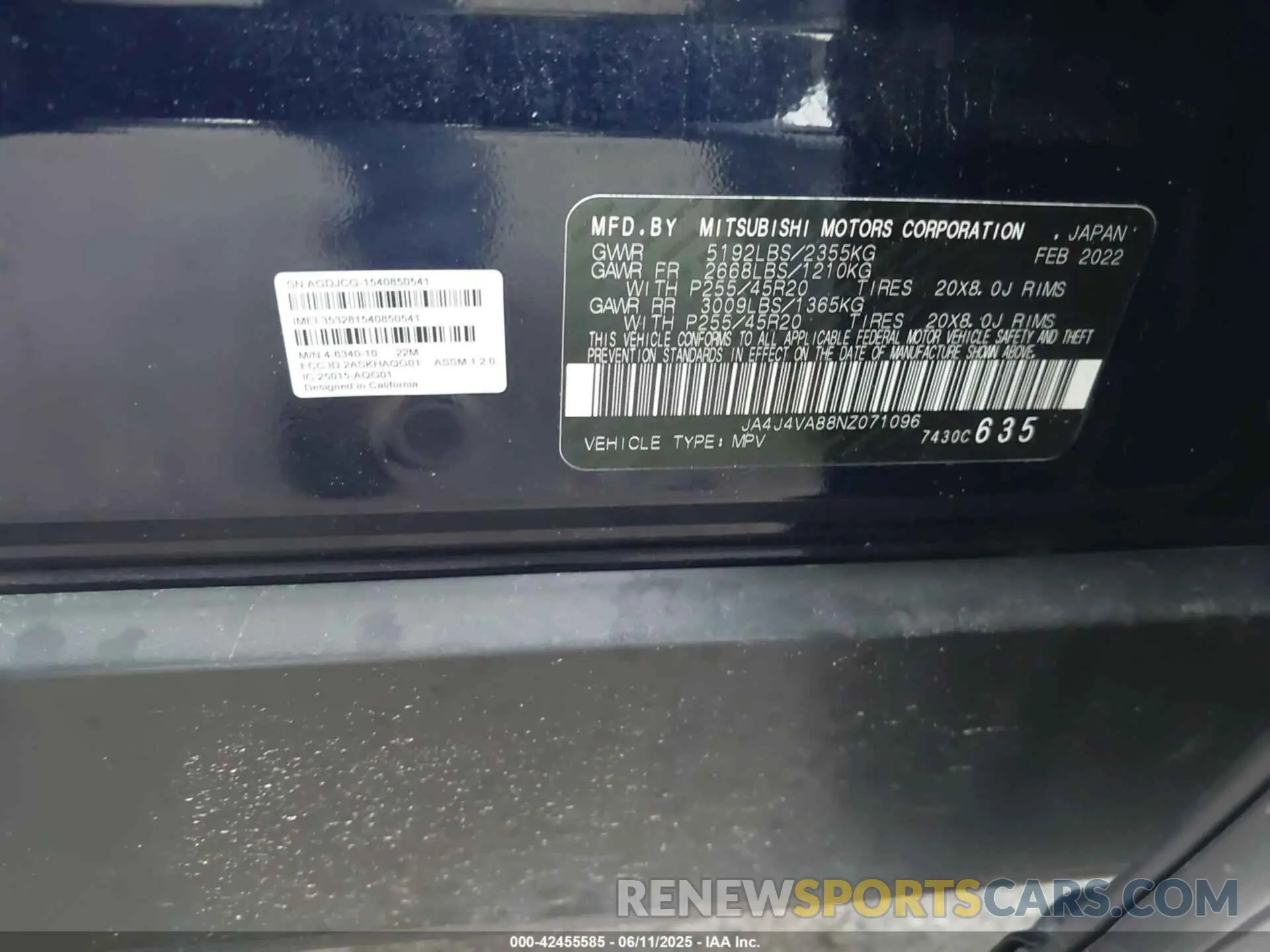 9 Photograph of a damaged car JA4J4VA88NZ071096 MITSUBISHI OUTLANDER 2022