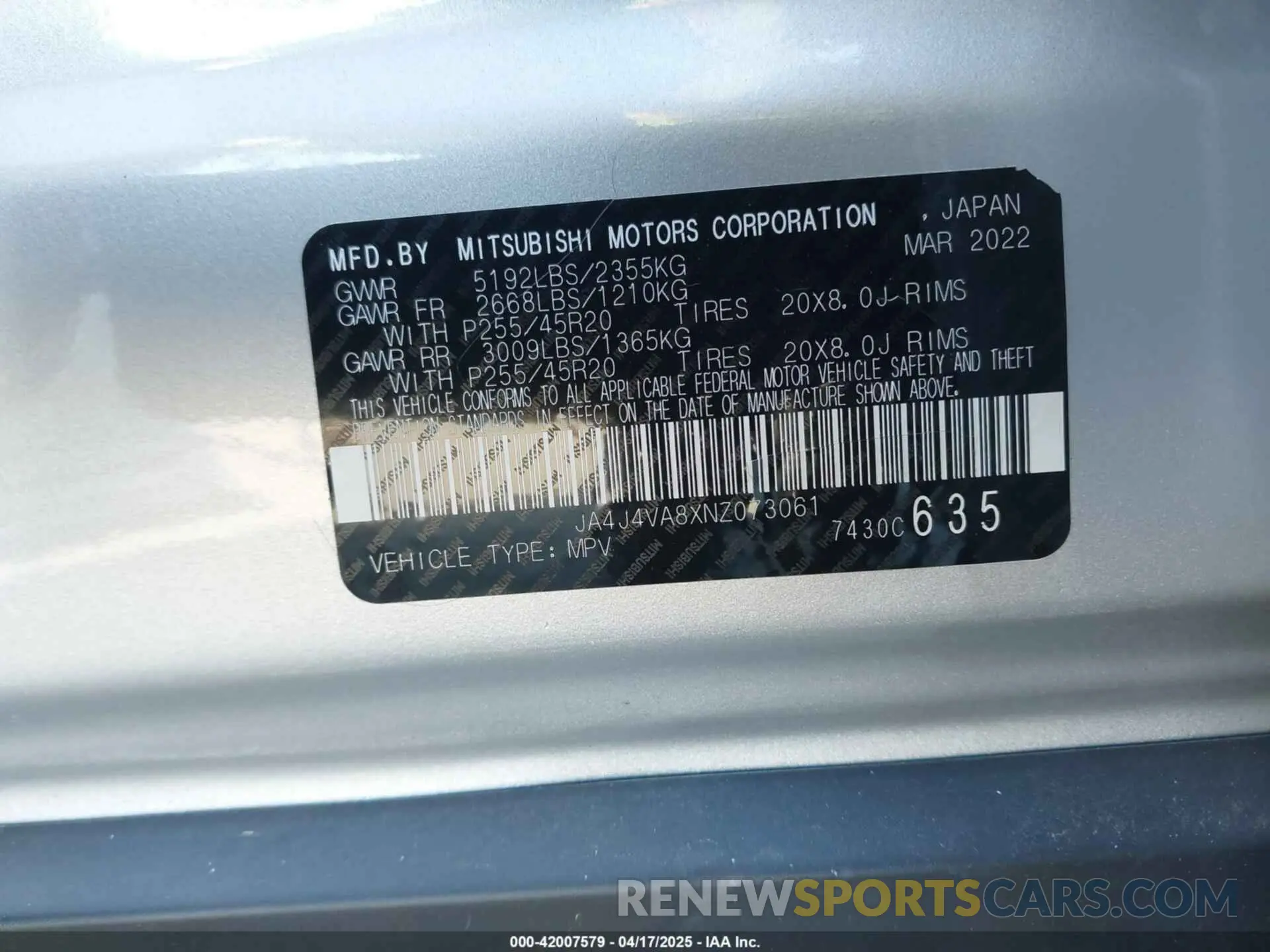 9 Photograph of a damaged car JA4J4VA8XNZ073061 MITSUBISHI OUTLANDER 2022