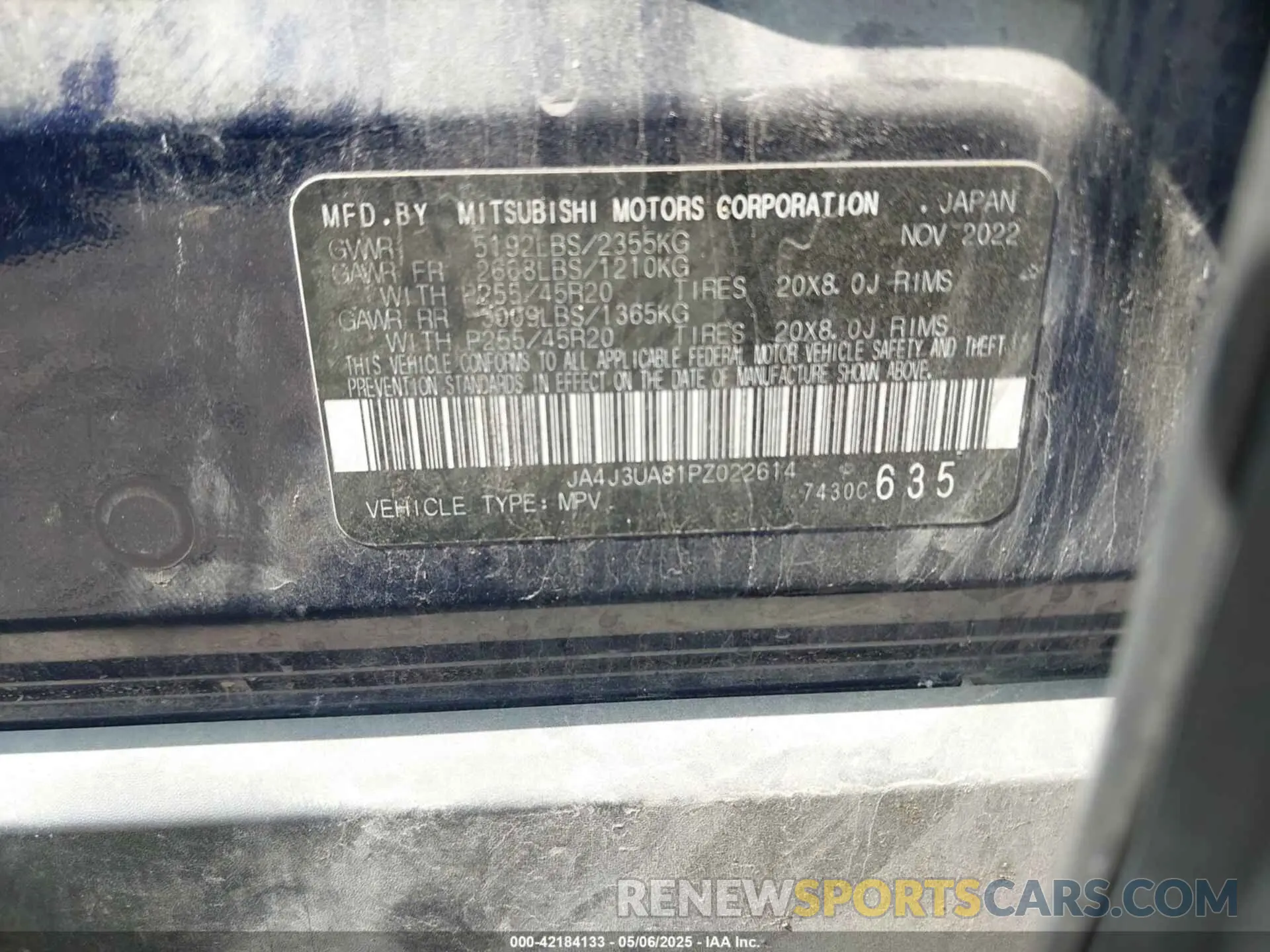 9 Photograph of a damaged car JA4J3UA81PZ022614 MITSUBISHI OUTLANDER 2023