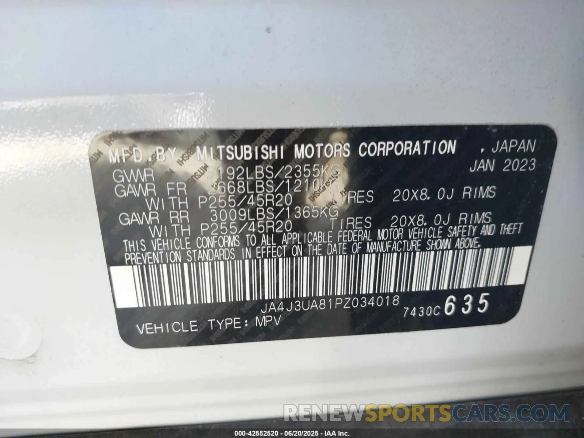 9 Фотография поврежденного автомобиля JA4J3UA81PZ034018 MITSUBISHI OUTLANDER 2023