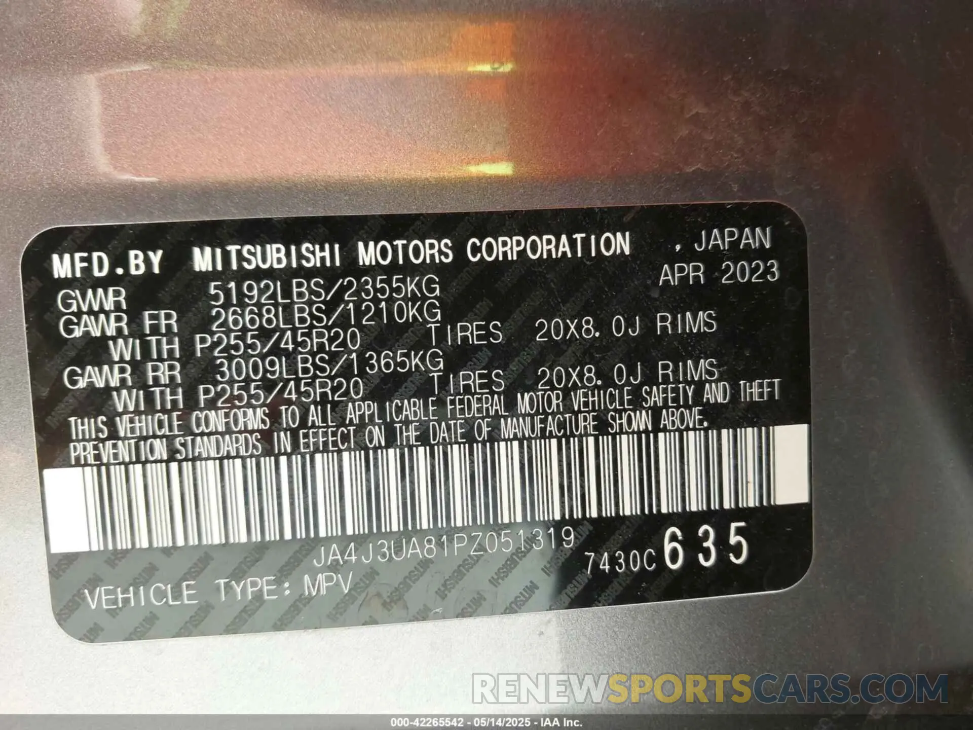 9 Photograph of a damaged car JA4J3UA81PZ051319 MITSUBISHI OUTLANDER 2023