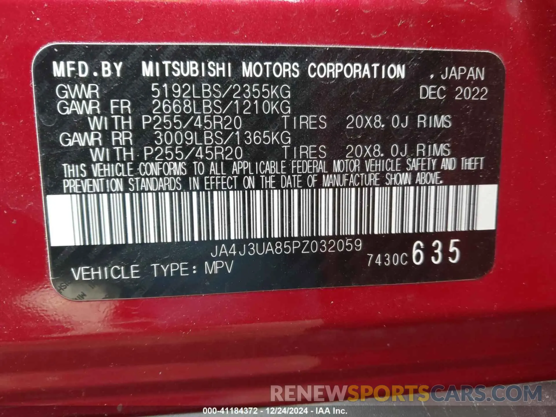 9 Photograph of a damaged car JA4J3UA85PZ032059 MITSUBISHI OUTLANDER 2023