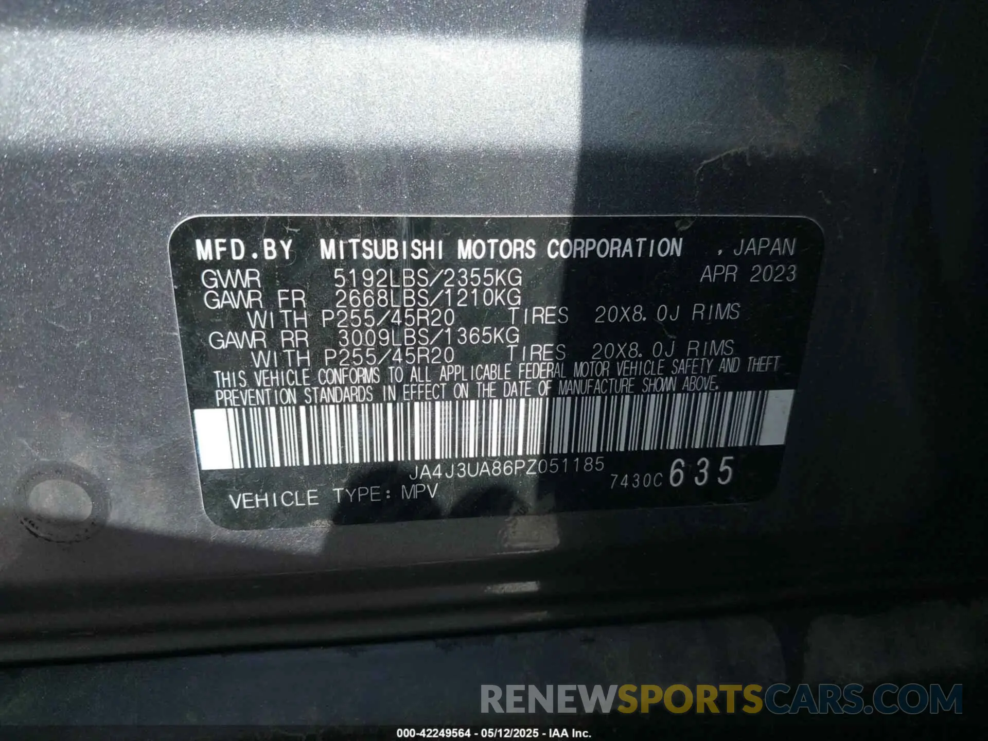 9 Photograph of a damaged car JA4J3UA86PZ051185 MITSUBISHI OUTLANDER 2023